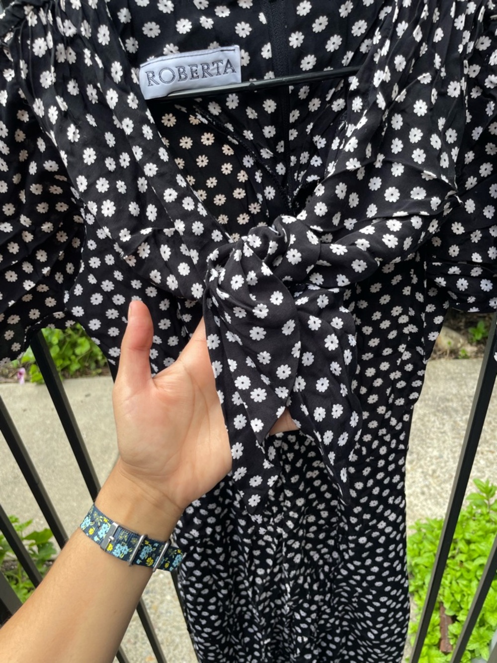 Roberta Black Floral Tie-Neck Dress